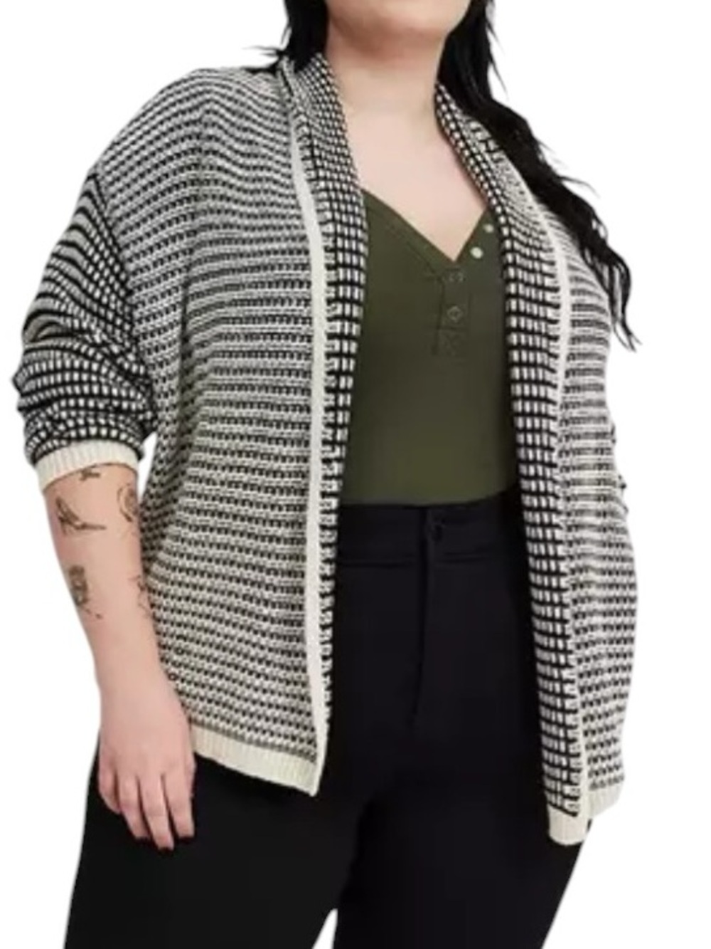 Torrid Long Sleeve Open Front Cardigan NWT Classic Knit Black & White Sz 4X = 26